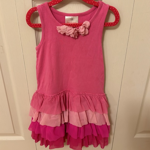 Hanna Anderson pink flower ruffle tiered dress size 5 - Picture 1 of 5